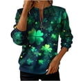 thumbnail image 2 of St. Patrick's Day Sweatshirt for Women Plaid Pattern Shamrock Graphic Quarter Zip Pullover Long Sleeve Classic Fit Festive Party Top, 2 of 5