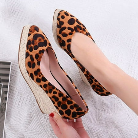 

XIAQUJ Leopard Printing Toe Espadrilles Soles Jute Platform Heels for Ladies Wedge Shoes Women Sandals for Women Coffee 7.5(39)