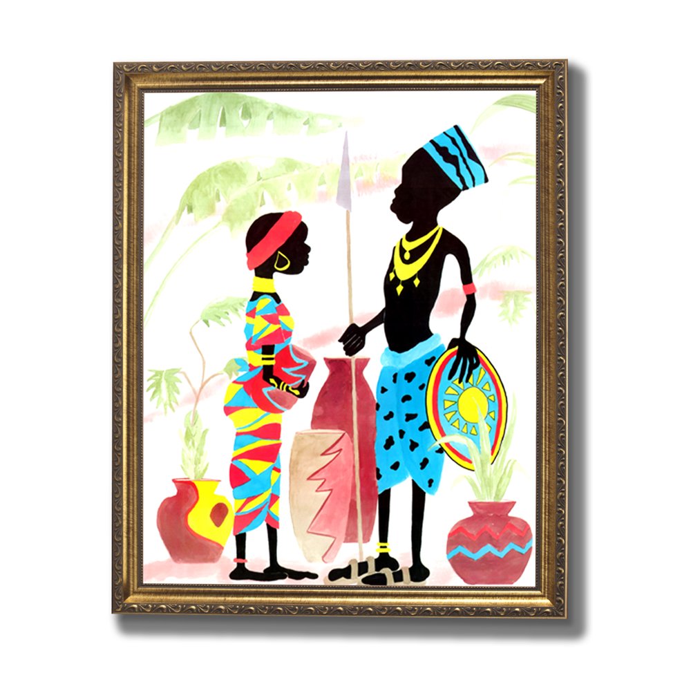 African American Black Man And Son Wall Picture Gold Framed Art Print
