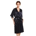 thumbnail image 4 of Defitshape Women's Satin Robe Set with Chemise Nightgown Soft Pajamas Dress Summer Lace 2 Piece Sexy Silky Cami Black Small, 4 of 4