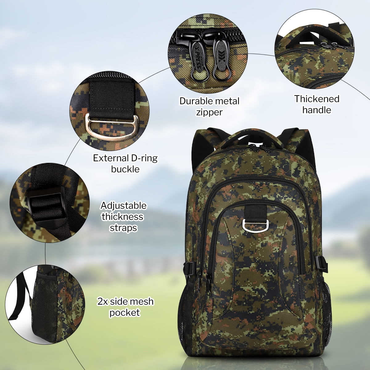 30L Travel Backpack for Men & Women,Water-Resistant Lightweight Camo Backpack Hiking Work School Daily Bag,8076 Army Green