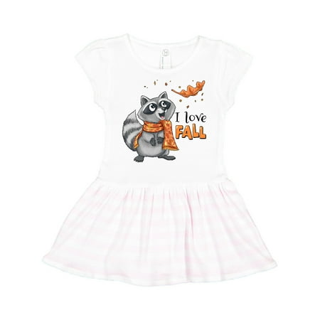 

Inktastic I Love Fall Cute Raccoon with Scarf and Leaf Gift Toddler Girl Dress