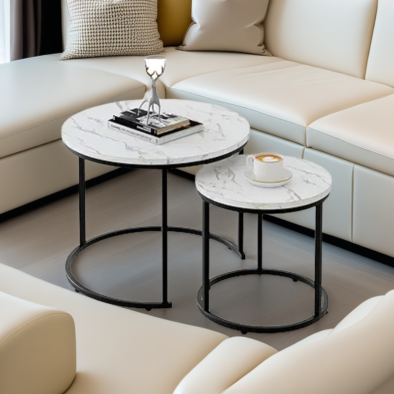 Callalily Round Nesting Coffee Table Set, Faux Marble White photo 3