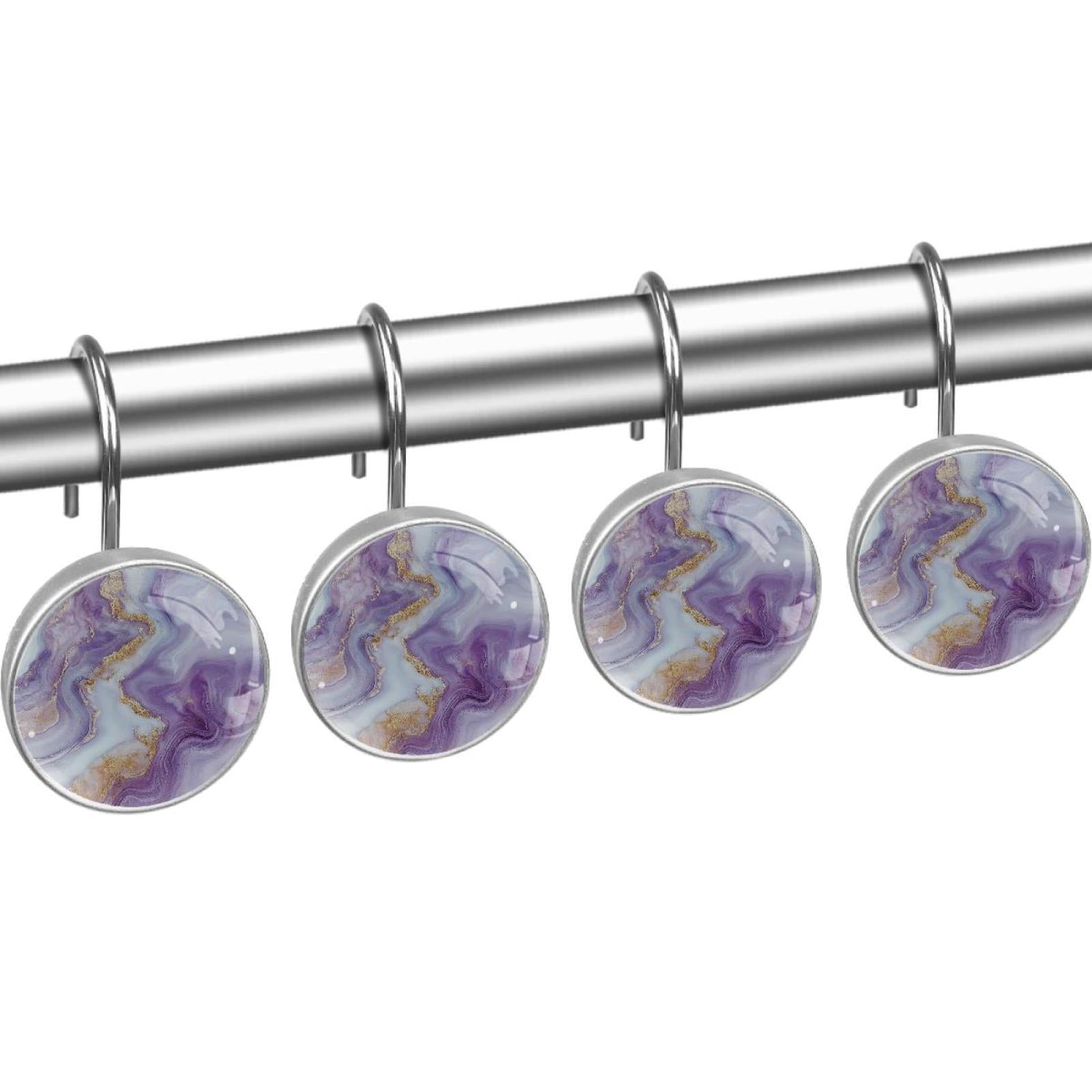 HemaKayy 12 Pcs Decorative Shower Curtain Hooks - Stainless Steel Rings for Bathroom Décor - Easy Glide & Secure Hold - Perfect Decoration for Bathroom Shower Rods - Marble Abstract Texture