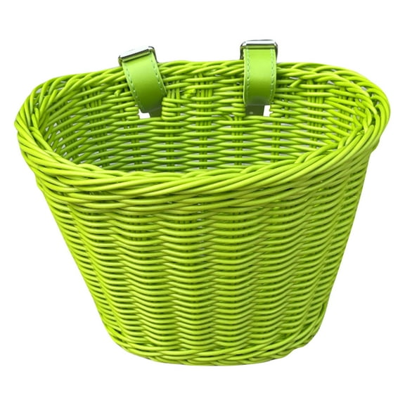 Bike Basket For S Kids, Woven Style With Leather Straps, Front Mounted For Shopping Picnics Commuting - Fruit Green New Release