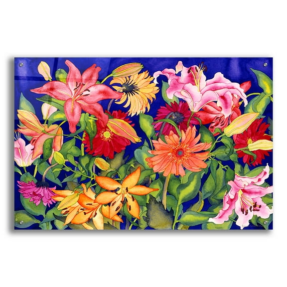 Epic Art 'Lilies and Gerbers' by Carissa Luminess, Acrylic Glass Wall Art, 36"x24"