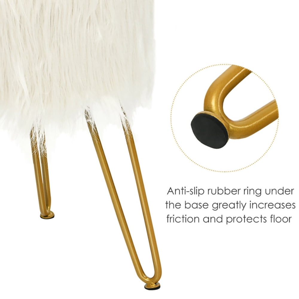 Finihen Faux Fur Vanity Stool Chair, Footstool Ottoman, Fluffy Chair with with Metal Legs, Makeup Stool, Decorative Furniture Footrest, for Living Room, Bedroom, White Finihen Faux Fur Vanity Stool Chair, Footstool Ottoman, Fluffy Chair with with Metal Legs, Makeup Stool, Decorative Furniture Footrest, for Living Room, Bedroom, White