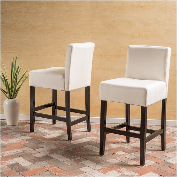 JERFIT Modern 24-inch Counter Stools Set of 2, Beige Fabric Upholstered Swivel Bar Stools with Padded Seat and Wood Legs for Kitchen Island, Breakfast Nook