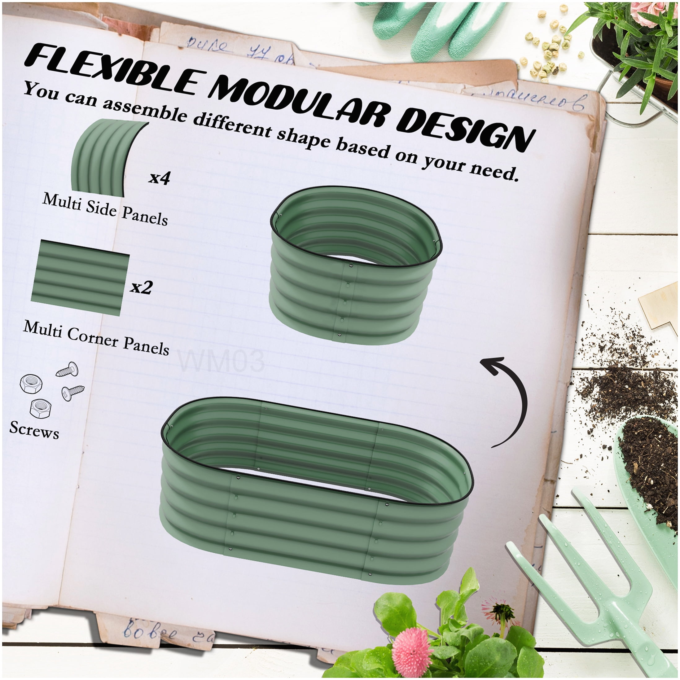 Elevated Planter Box with Safety Edge, Outdoor Metal Raised Garden Bed for Herbs, Vegetables & Flowers