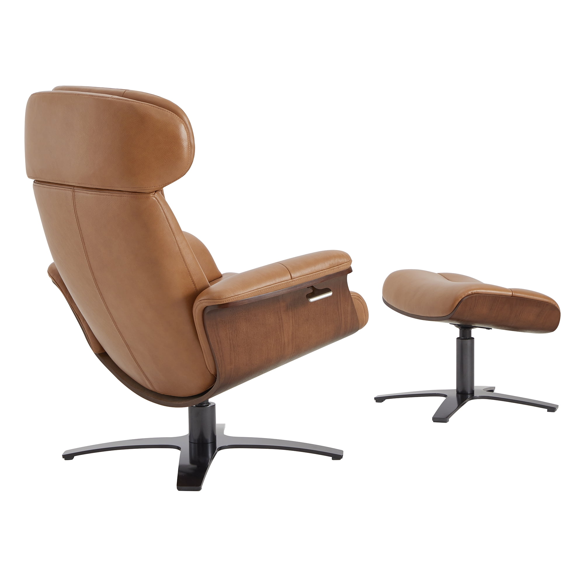 CHITA Swivel Recliner Chair with Ottoman Set & Adjustable Headrest, Leather Lounge Accent Arm Chairs for Living Room Bedroom, Saddle Brown