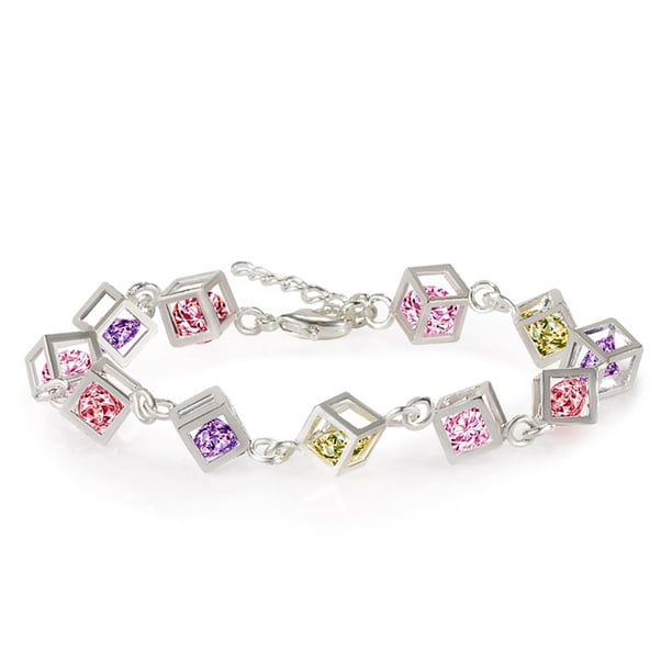 Pulseras para mujer, regalos para mujer, pulsera de eslabones de cadena de cristal color plata, pulsera de regalo para mujer y niña, pulsera elástica ajustable con diamantes brillantes, pulsera iónica
