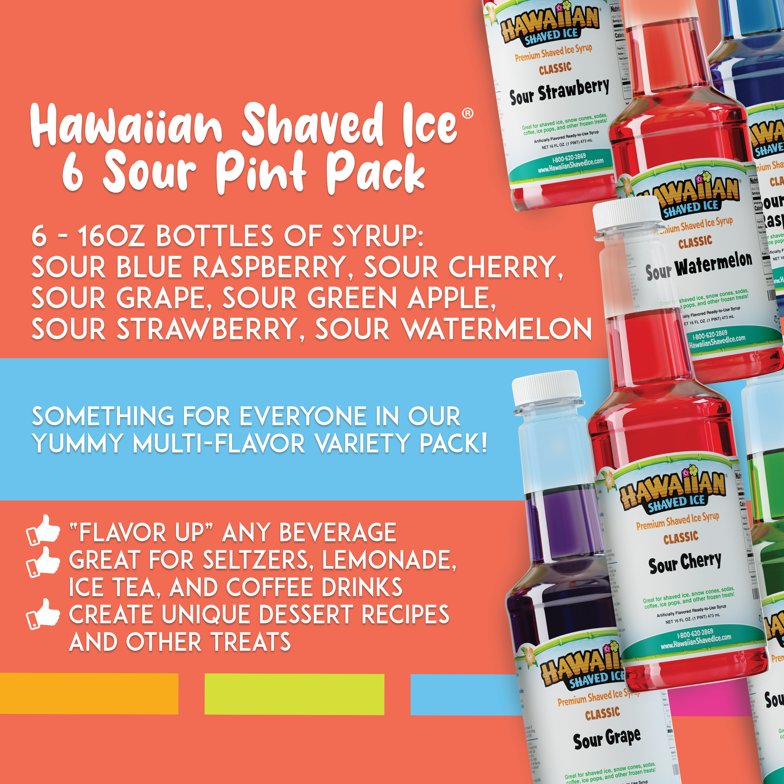 Hawaiian Shaved Ice Snow Cone Syrup Flavor Sour Pack (Pints) 