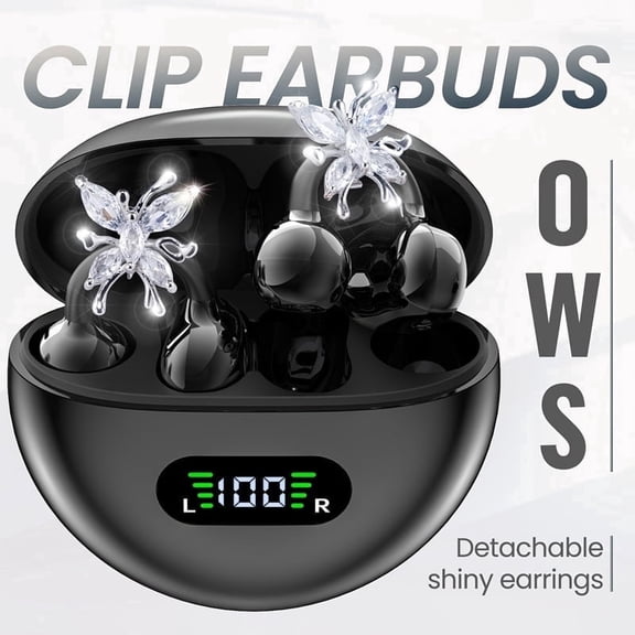 Bluetooth true wireless earbuds with microphone, TWS in ear headphones, touch volume, wireless sports ear hook, LED display charging case, half open back, compatible with mobile phones, Type-C chargi