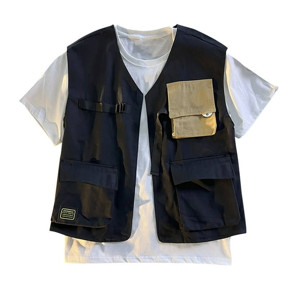 Bcfgryg Men's Casual Multi Pocket Cargo Vest Coat Men's Winter Coat Black L