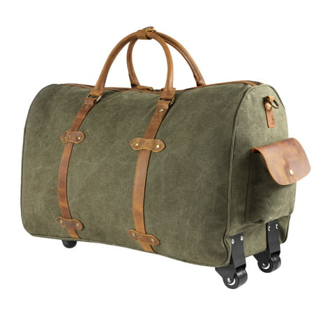 Kattee Rolling Duffle Bag with Wheels Canvas Travel Luggage Duffel Bag 50L (Army Green ...