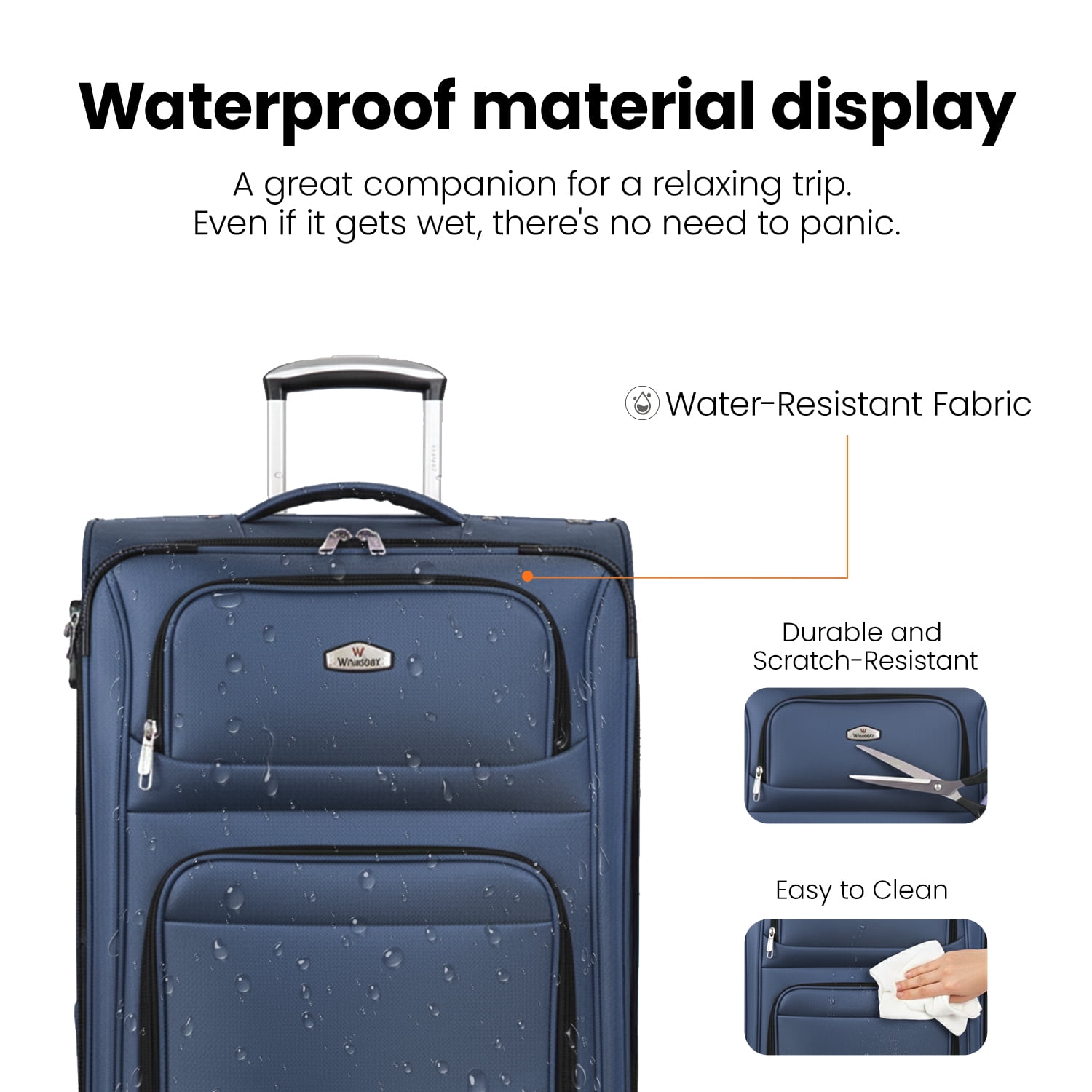 3-Piece Softside Luggage Set Lightweight Soft Shell Expandable Suitcase with Spinner Wheels & TSA Lock,20"/26"/30",Blue - WD1622