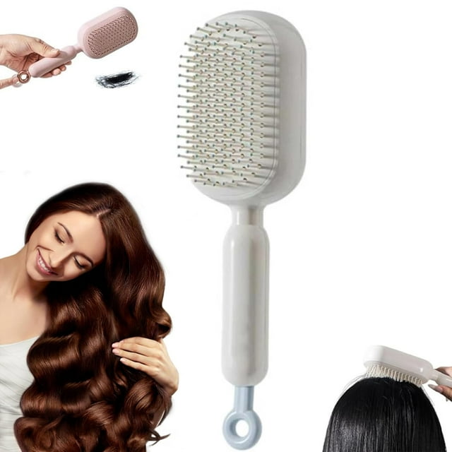 Brosse de Massage à Coussin Rétractable, Brosse de Massage à Coussin d'Air avec Poils Rétractables et Dents, Brosse à Cheveux Auto-Nettoyante Antistatique pour Tous Types de Cheveux et Perruques, Humide et Sec (Blanc)