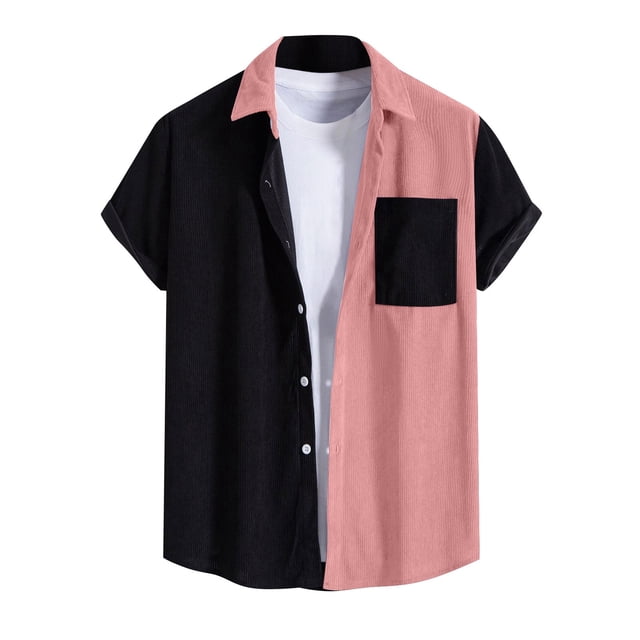 BOBOGOJP Chemises Décontractées pour Hommes Coton Coupe Régulière Manches Courtes, Rose L