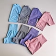 thumbnail image 3 of Conjunto de Yoga sin costuras para mujer, ropa deportiva de entrenamiento, ropa de gimnasio, camisa de manga corta, Top corto, pantalones cortos de cintura alta, trajes deportivos, 2 uds., 3 of 5
