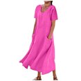 thumbnail image 1 of ShomPort Robe Maxi pour Femme Grande Taille Été Décontractée Coton Lin Manches Courtes Col Rond Longue Robe Plage, 1 of 6