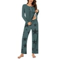 thumbnail image 5 of 2 Piece Sets for Plus Size Women Fall Two Piece Pants Outfits for Women Womenfashionable And Casual Loose Printed Round Neck Button Up Long Sleeved Pants Pajama Set, 5 of 7