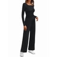 thumbnail image 2 of Women'S 2 Piece Matching Lounge Sets Fall Fashion Outfits Henley Neck Sweater Top Wide Leg Pants Sweat Suits Black M, 2 of 8
