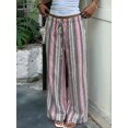 thumbnail image 5 of Women's Striped Elastic Waist Drawstring Loose Wide Leg Floor Length Casual Pants Gray Striped L, 5 of 10