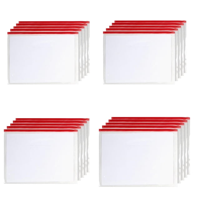 Red Pack of 20 Plastic Envelope Poly Zip Envelop Plastic Envelopes Files Zipper Folders, A5 Size Document Folder, Letter Size, for School Office Supplies Filing Products File Organizer Folders