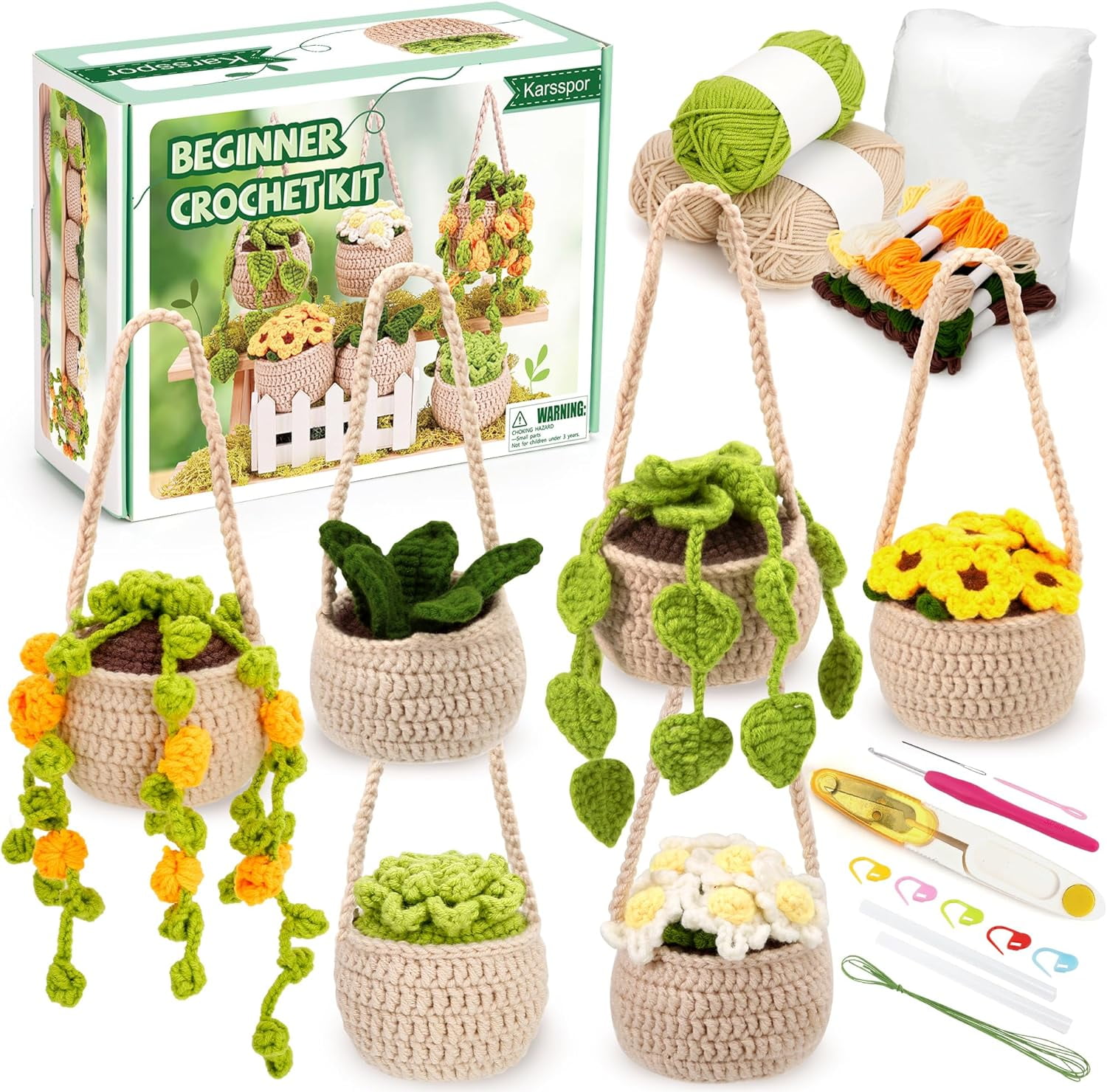 Complete Crochet Kit for Beginners - 6 PCS Potted Plants,Starter