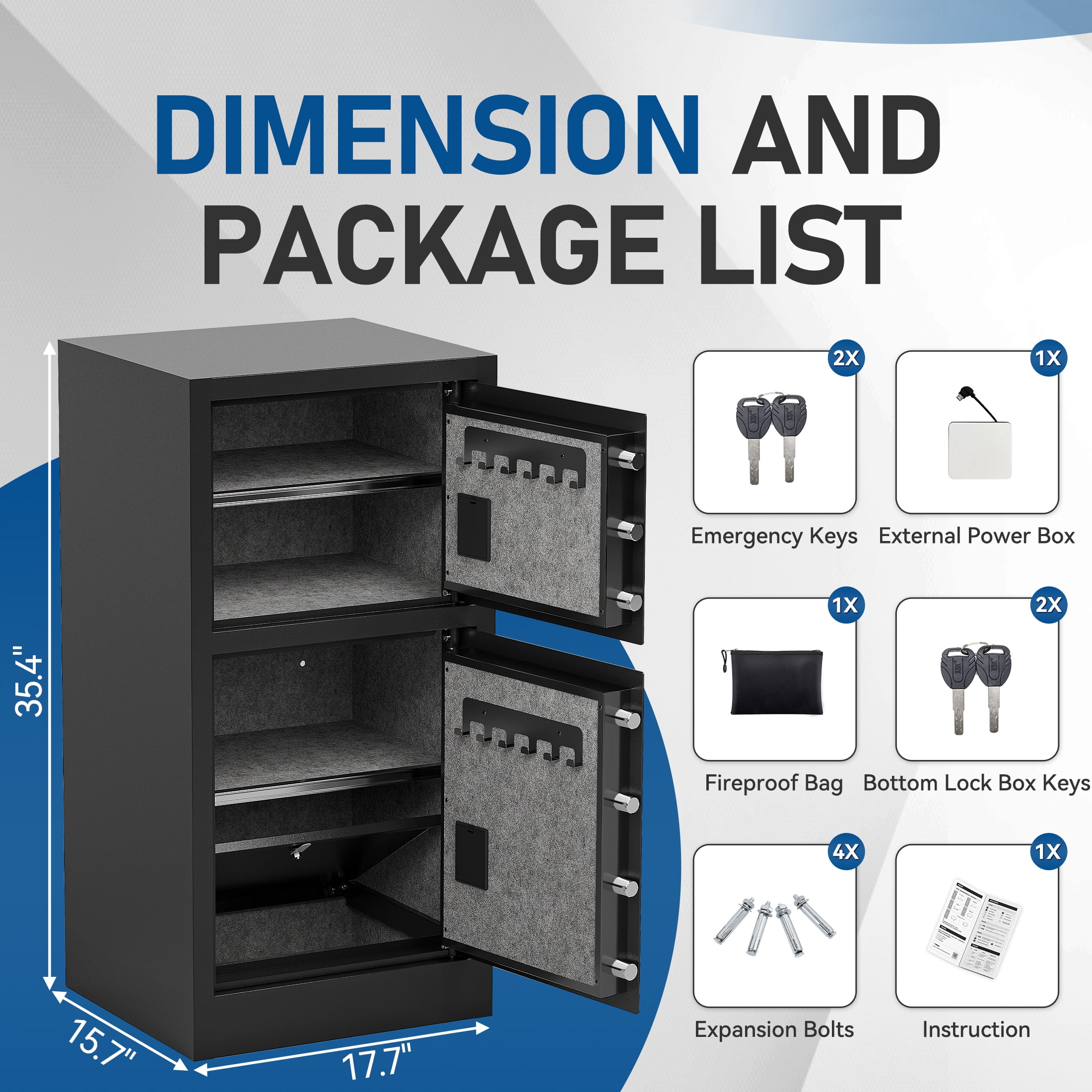8.5 Cubic Feet Heavy Duty Dual Door Safe Box, Digital Drop Safe, Fireproof safe for Home, Office, Hotel