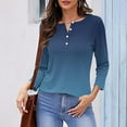 thumbnail image 2 of Womens 3/4 Sleeve Tops V Neck Button Up Trendy Casual Summer Fall Solid Color Tee Shirts Loose Fitting Slim Blouses Tunics Tops,Navy,2XL, 2 of 5