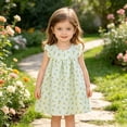 thumbnail image 3 of Gubotare Tutu Dresses for Toddler Girls Girls Flutter Sleeves Princess Cartoon Printed Dress Toddlers Spring Summer Dress 5T 6T (Green,5-6 Years), 3 of 6