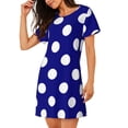 thumbnail image 2 of Pofeuu Navy And White Polka Dot Print Women's Loose Fit Short Sleeve Nightgown, Comfortable Sleep Dress for Women, Casual Lounge Sleepwear, Soft Cotton Sleep Dress, 2 of 6