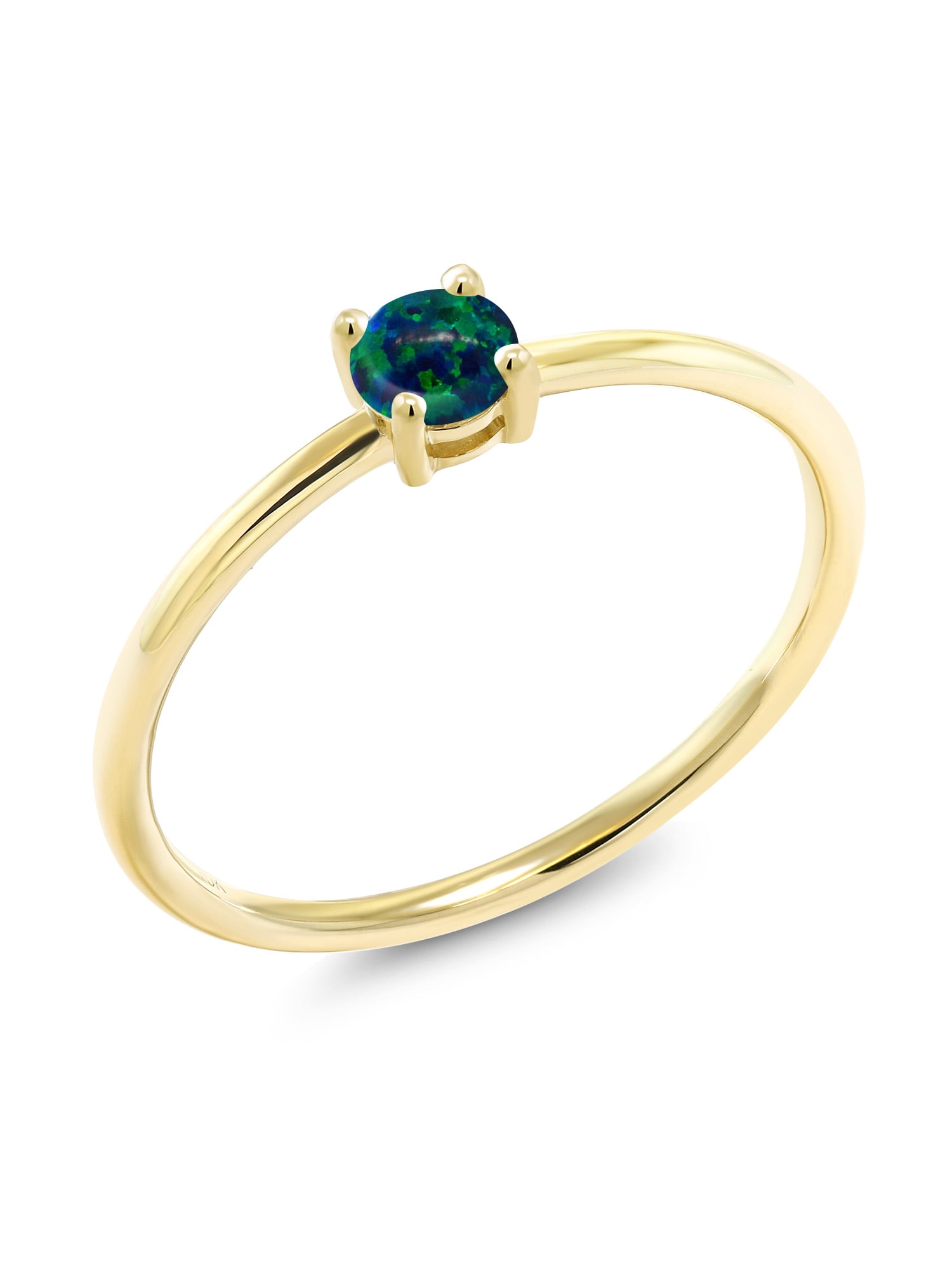 0.25 Ct Round Cabochon Green Simulated Opal 10K Yellow Gold Ring by