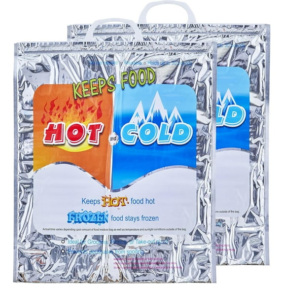 Superio Hot and Cold Insulated Bags for Food Delivery, Grocery Shopping Bags, Food Storage for Hot and Frozen Food for Travel, Disposable Cooler Bag, Reinforced Thermal Lunch Bag (2, 16"x5.5"x19")