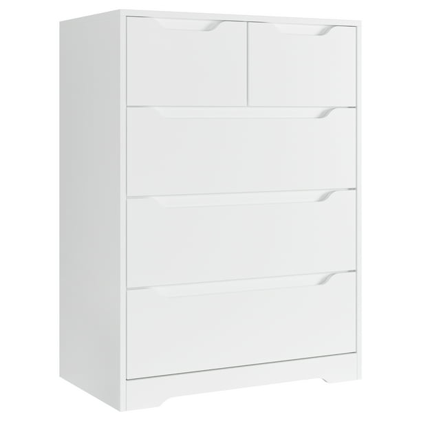 Homfa Dresser with 5 Drawer, Horizontal Dresser, Dresser Chest with with  Cutout Handles for Bedroom, Storage Cabinet, White Finish - Walmart.com