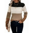 thumbnail image 1 of Suéteres de Bloque de Color para Mujer, Blusas de Larga con Cuello Alto, Suéter de Punto Holgado. Color Caramelo M, 1 of 7