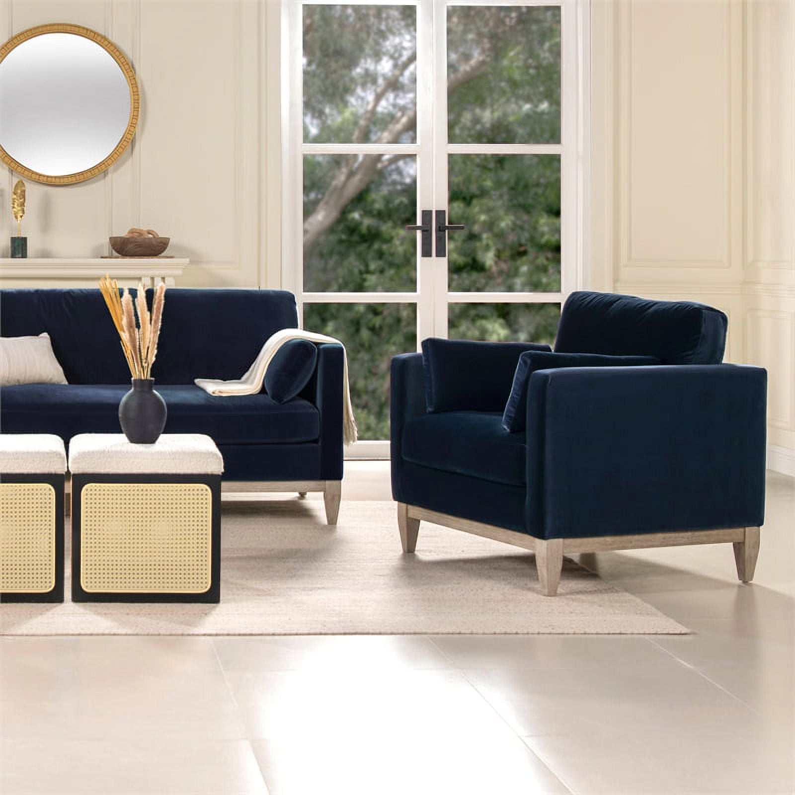 Jennifer Taylor Home Knox 36" Modern Farmhouse Performance Velvet Large Living Room Accent Arm Chair in Dark Navy Blue