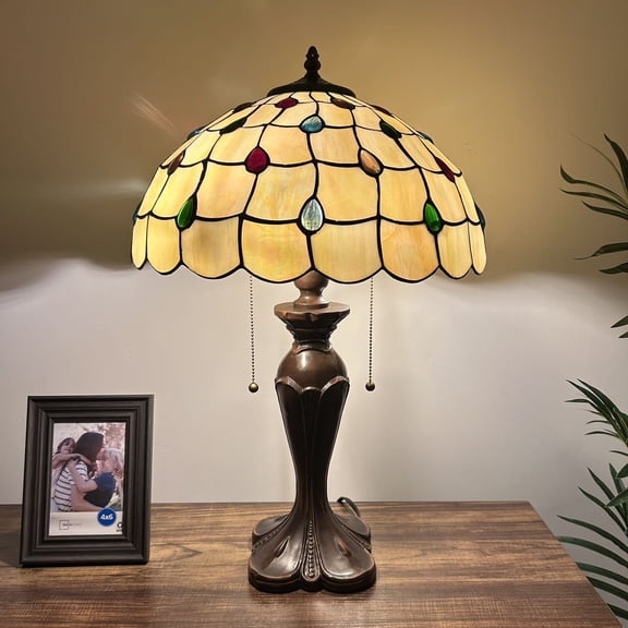 Tiffany Table Lamp Gold Stained Glass Crystal Beans LED Bulbs Included For Living Room Bedroom Bedside16"W*16"D*24"H