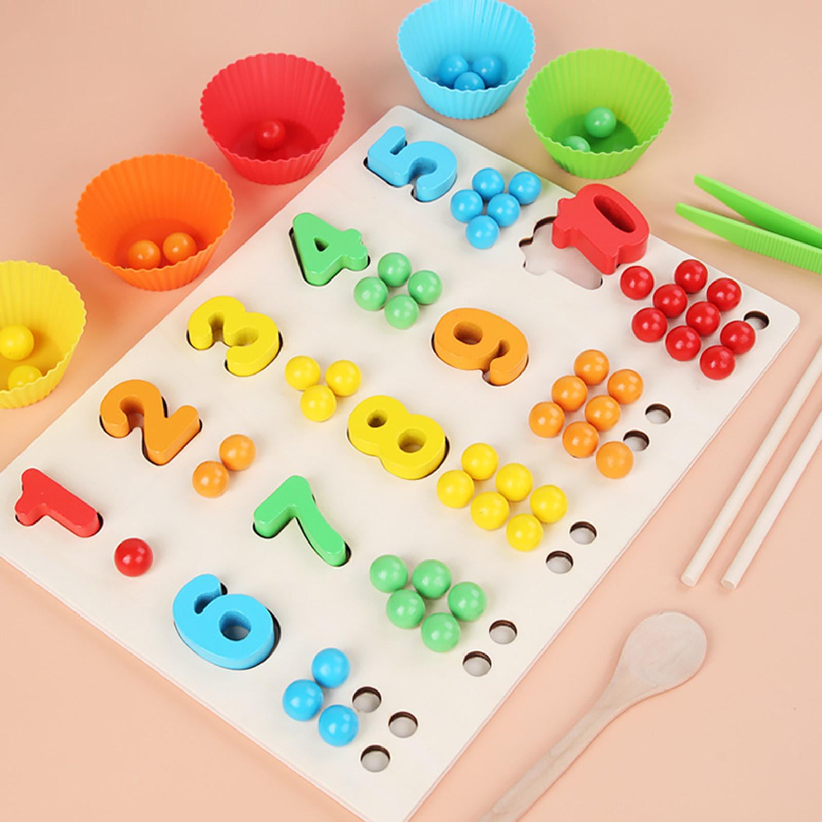 LeeQinersw Brightcolor Wooden Board Beads Game Number Puzzle Montessori Preschool Education