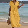 thumbnail image 2 of SAWOBUUN Women Linen Midi Dress Short Sleeve V Neck Loose Casual Tunic Dresses Summer Beach Vacation Daily Dress, 2 of 6