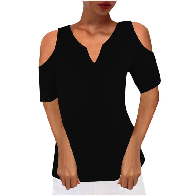 Camisas sexy de verano para mujer Cuello en V Hombro frío Manga corta Tops Blusa regular Fridja ghk4992