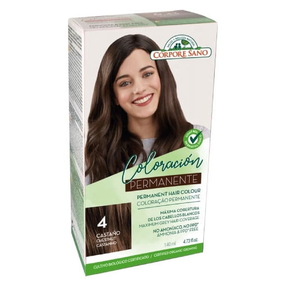 Corpore Sano Permanent Hair Color with SESAME, SUNFLOWER AND VEGETABLE KERATIN (No PPD. AMMONIA, RESORCINOL, PARABENS) 4-Chestnut