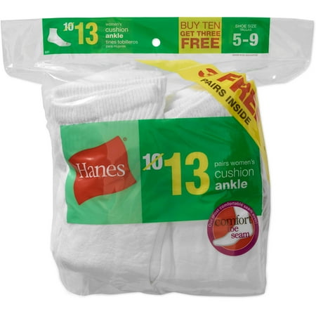 Hanes Ladies ComfortBlend Half Cushion Ankle Socks, 10 Pack + 3 Free