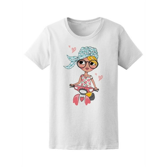Cute Girl On Scooter T-Shirt Women -Image by Shutterstock, Female Large