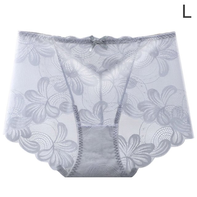 Bragas de encaje Mujeres Sexy Calzoncillos sin costuras huecos Cintura media Levantamiento de cadera Ropa interior transpirable, Gris plateado, L Kearding AP001201-13B