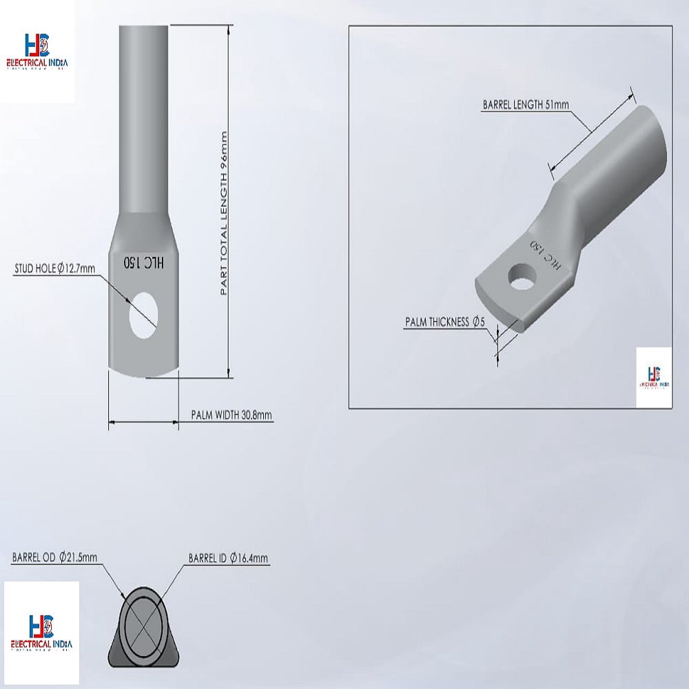 HLC Aluminum Lug | 150 mm² Wire Connector | Stud Hole | Heavy Duty Electrical Cable Lug | Crimp Type pack of 6