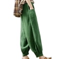 thumbnail image 4 of Frontwalk Women Boho Wide Leg Pants Cotton Linen Solid Color Loose Fit Trousers Literary Style Daily Wear Palazzo Pants, 4 of 4