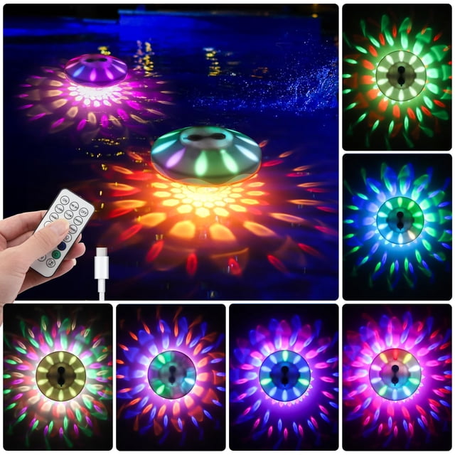 Luces flotantes para piscina QOLNBY IP68, impermeables, RGB, paquete de 2