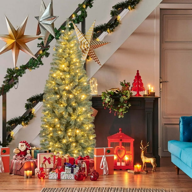 Costway Árbol de Navidad Artificial de 198 cm con 556 Puntas de Ramas 200 Luces LED 9 Modos de iluminación